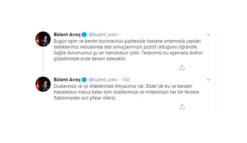 Geçtiğimiz hafta Erdoğan'ın başkanlığındaki toplantıya katılan Bülent Arınç Coronavirus'e yakalandı - Resim : 1