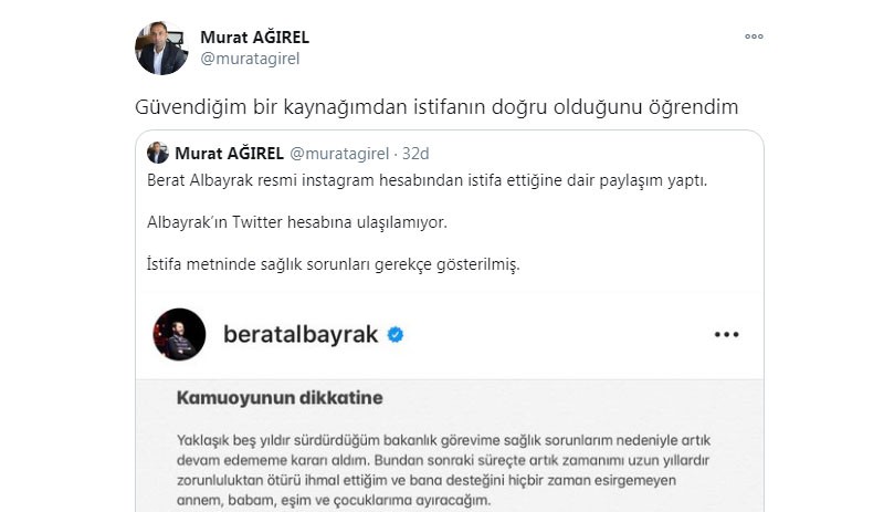 Damat Berat Albayrak'ın hesabından istifa duyurusu - Resim : 3