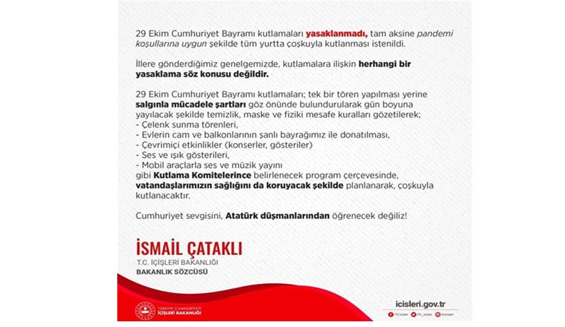 İçişleri Bakanlığı'ndan 29 Ekim açıklaması - Resim : 1