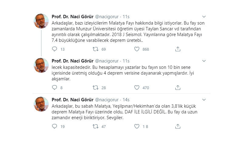 Prof.Dr. Naci Görür günler önce Malatya depremine karşı uyarmıştı - Resim : 1