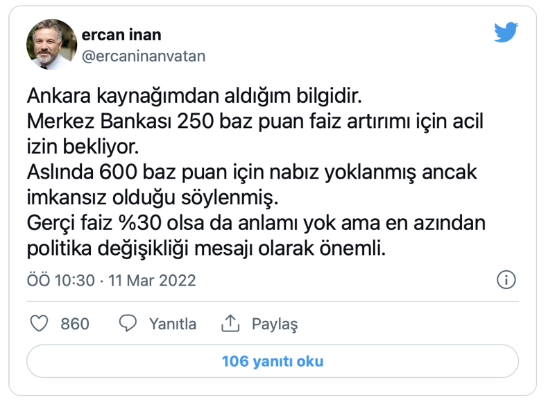 'Merkez Bankası 250 baz puan faiz artırmak için izin bekliyor' - Resim : 1