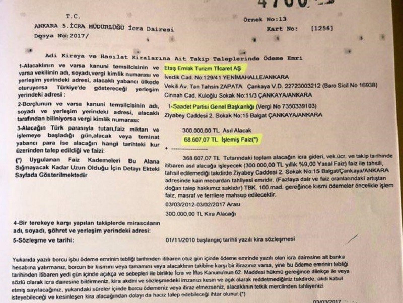 Fatih Erbakan'a 68 bin lira faiz ödeyen Saadet Partisi'nin genel merkezi boşaltılıyor - Resim : 1