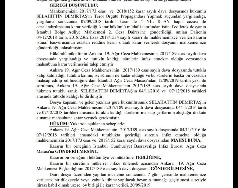 Demirtaş için mahsupluk kararı verildi - Resim : 1
