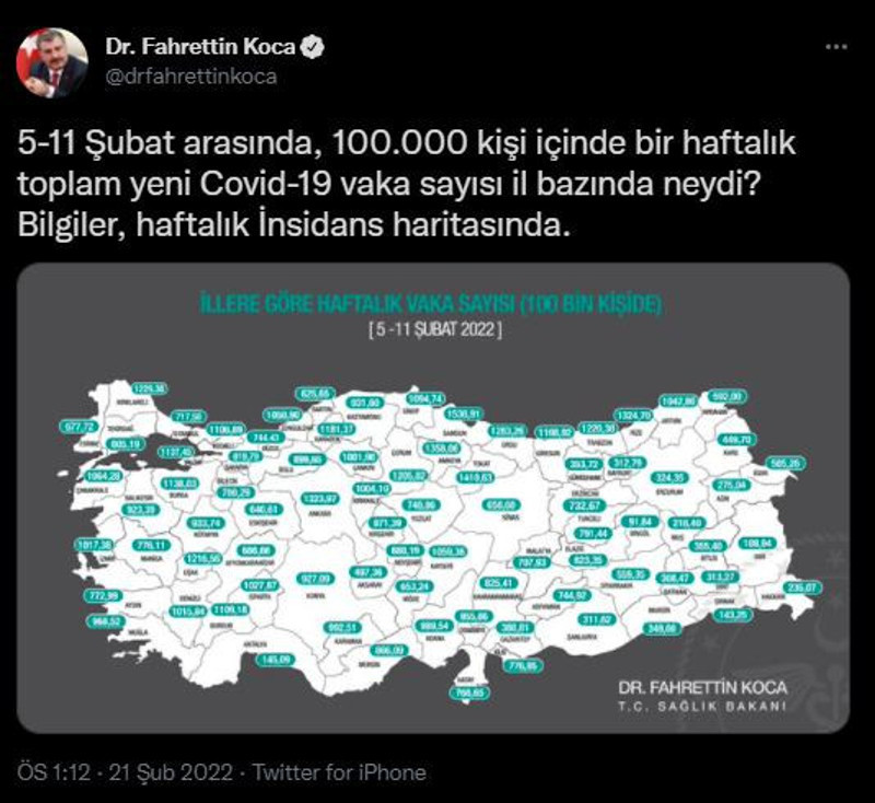 Haftalık vaka haritası açıklandı: Samsun zirvede - Resim : 1