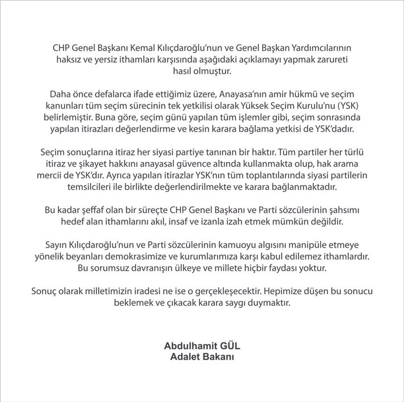 Adalet Bakanı: Tek yetkili YSK'dir - Resim : 1