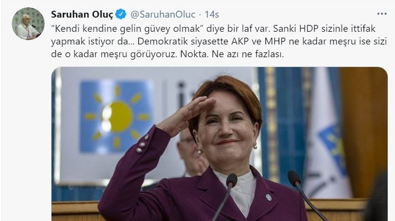 HDP'li Oluç'tan, Akşener'e yanıt: AKP ve MHP ne kadar meşru ise siz de o kadar meşrusunuz - Resim : 1
