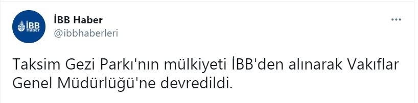 Gezi Parkı, İBB'den alınarak Vakıflar Genel Müdürlüğü'ne devredildi - Resim : 1