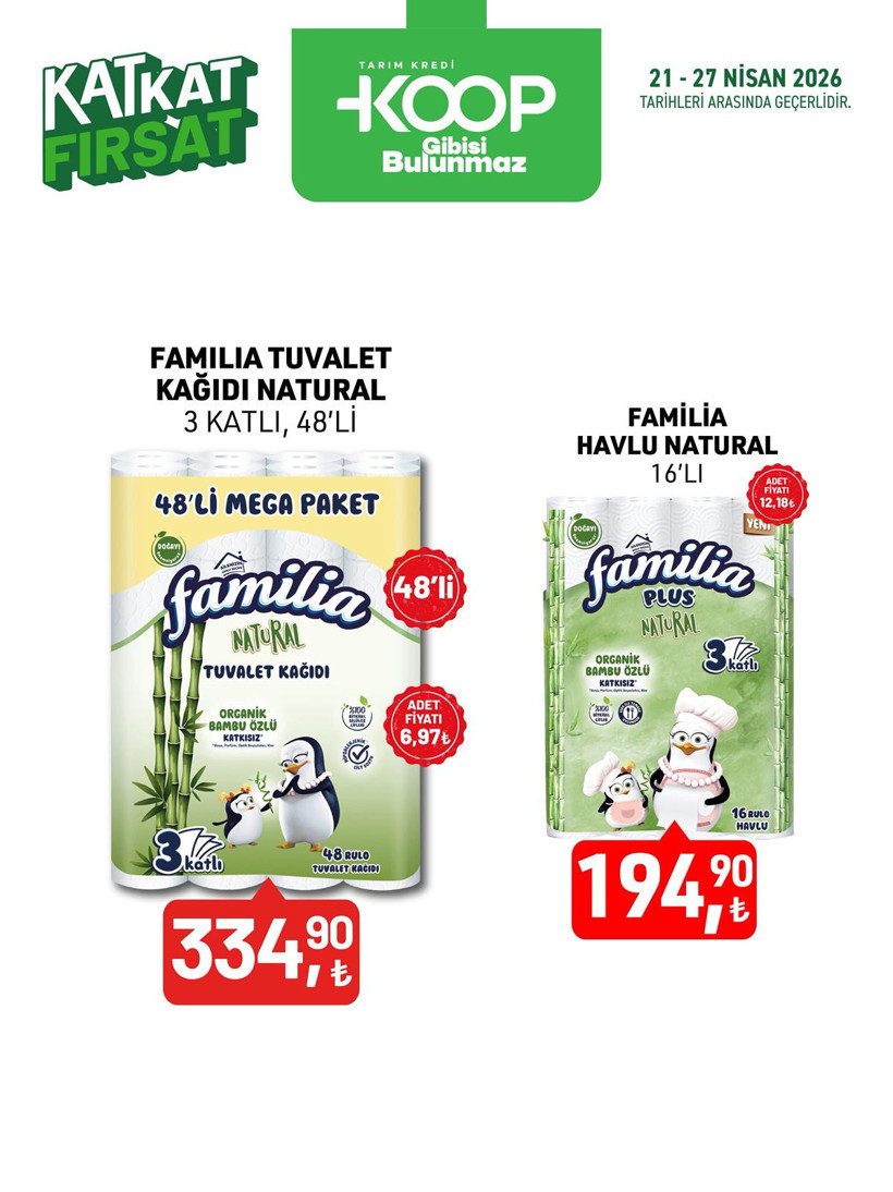 Tarım Kredi'de Kat Kat İndirim Başladı: Familia 48&rsquo;li Tuvalet Kağıdı ve 16'lı Kağıt Havlu Dip Fiyat - Resim : 1
