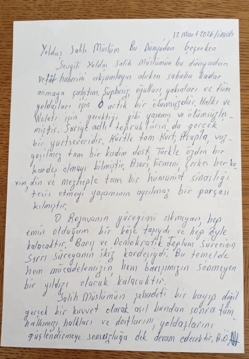 Abdullah Öcalan'dan Salih Müslim için başsağlığı mesajı: Barışımızın sönmeyen yıldızı - Resim : 1
