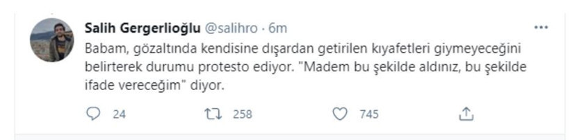 Gergerlioğlu, dışardan verilen kıyafetleri reddetti: Madem bu şekilde aldınız, bu şekilde ifade vereceğim - Resim : 1