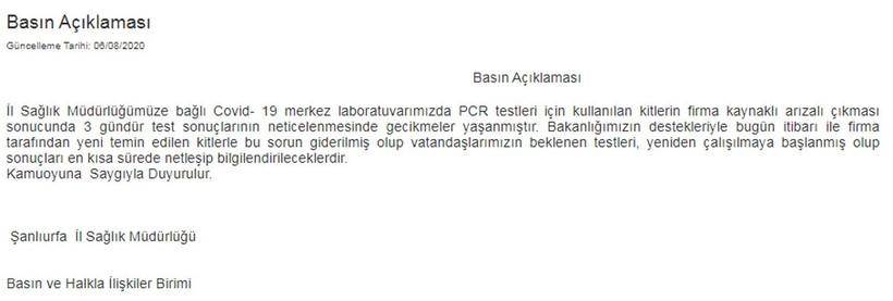 İl Sağlık Müdürlüğünden Coronavirus testi açıklaması: Kitler arızalı çıktı - Resim : 1