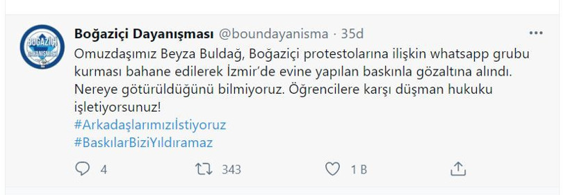 Üniversite öğrencisi Beyza Buldağ, 'halkı kin ve nefrete tahrik' suçlamasıyla tutuklandı - Resim : 1
