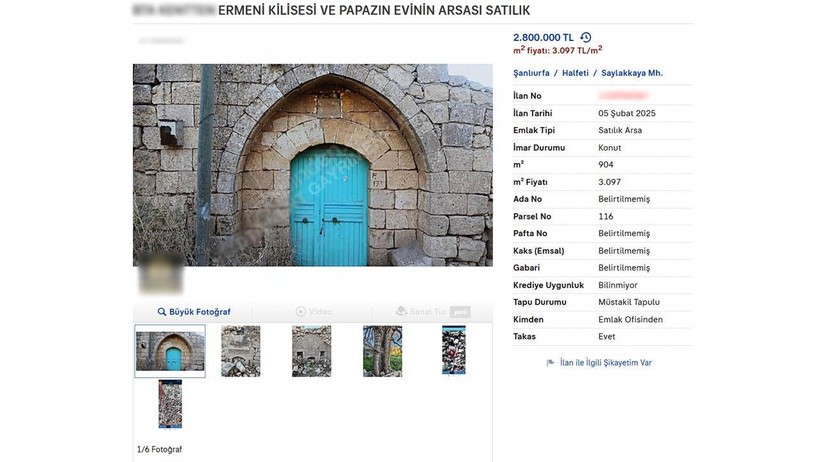 Urfa'da Ermeni kilisesi ve papazın evi satılığa çıkarıldı - Resim : 1