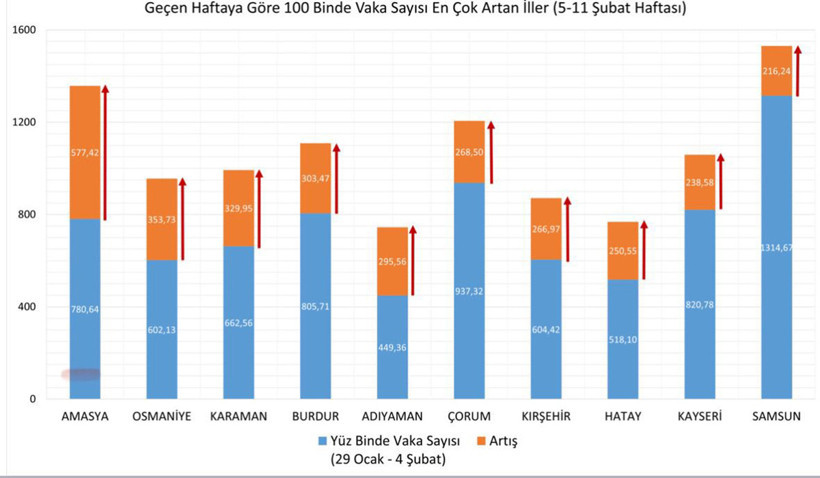 Haftalık vaka haritası açıklandı: Samsun zirvede - Resim : 2
