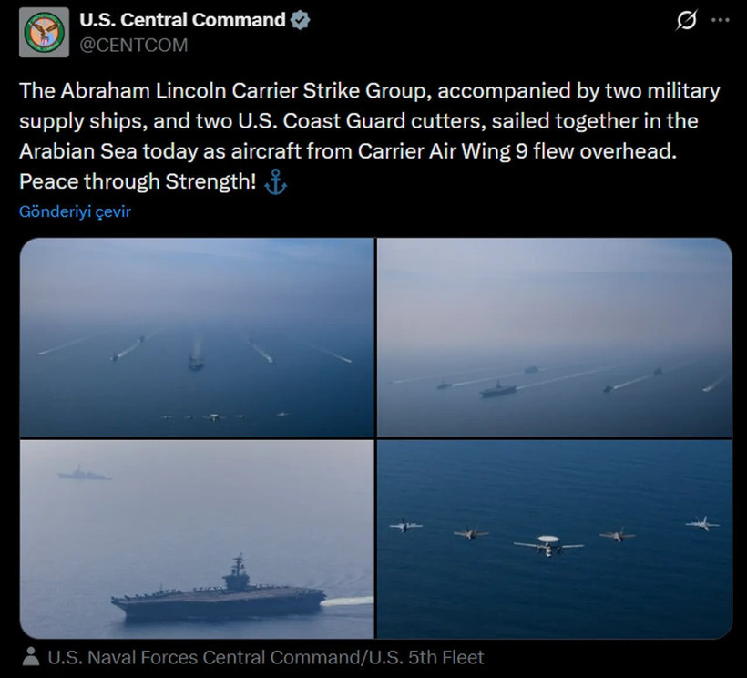 CENTCOM'dan savaş gemili paylaşım ve 'güçle barış' mesajı - Resim : 1