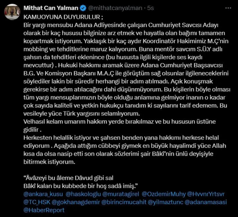 Bıraktığı notta mobbinge uğradığını anlatan savcı adayı, ölü bulundu - Resim : 1