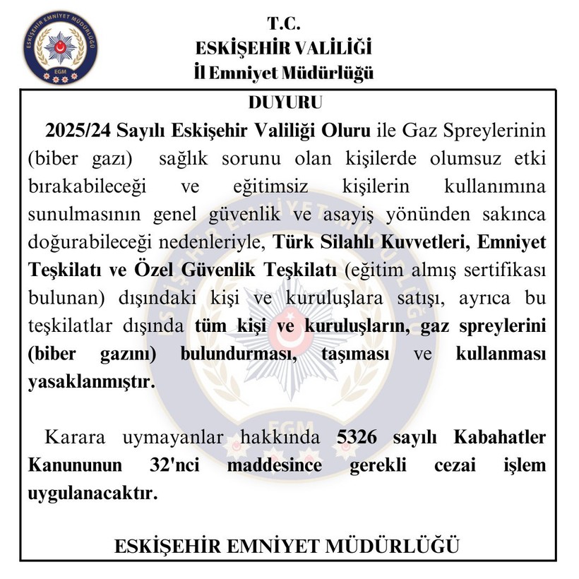 Eskişehir'de biber gazı bulundurmak yasaklandı - Resim : 1